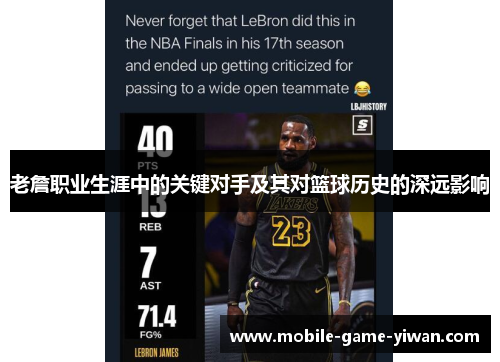 老詹职业生涯中的关键对手及其对篮球历史的深远影响 老詹职业生涯中的关键对手及其对篮球历史的深远影响